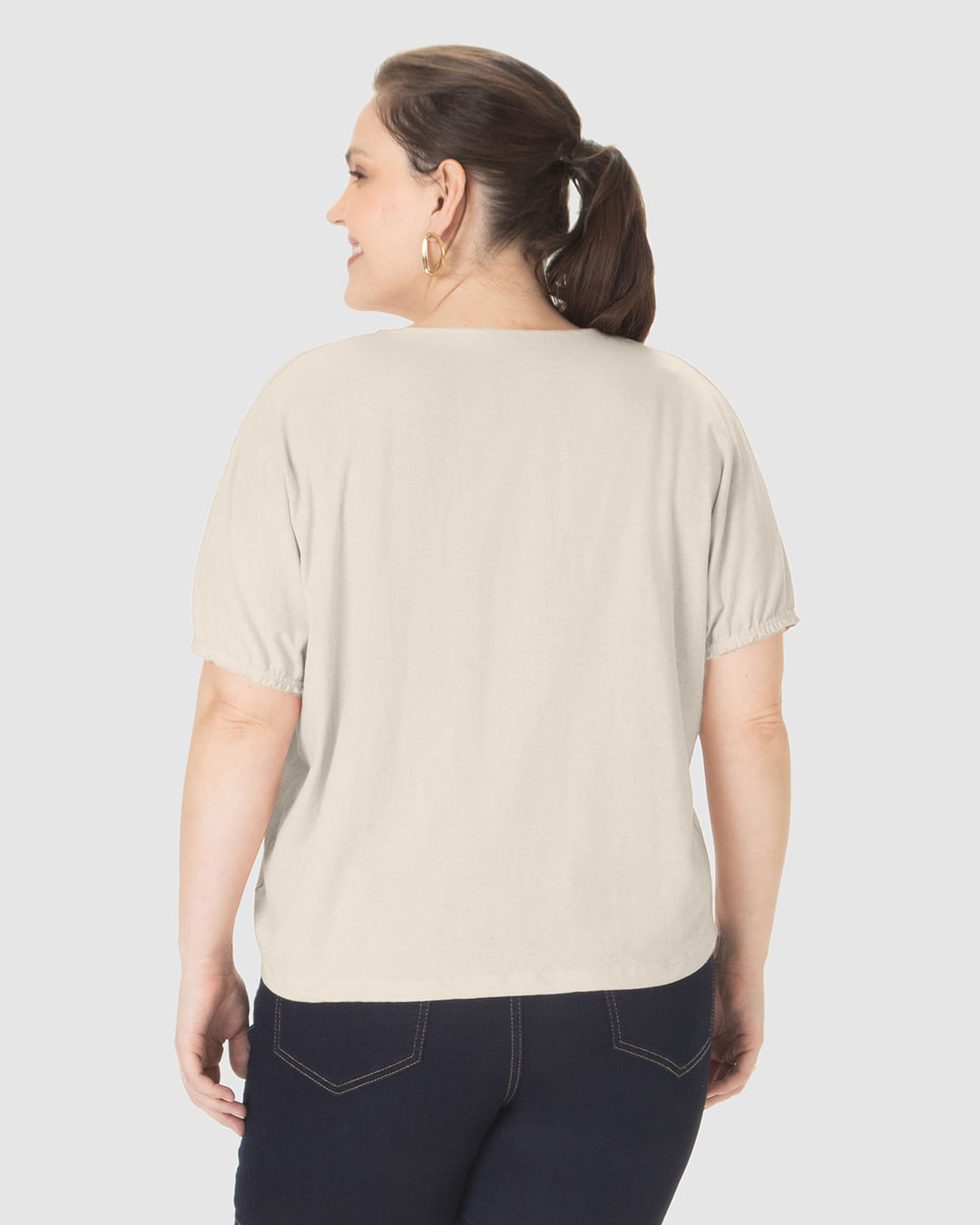 Blusa Feminina Plus Size Ampla Decote V Em Malha Linho - Imagem 10