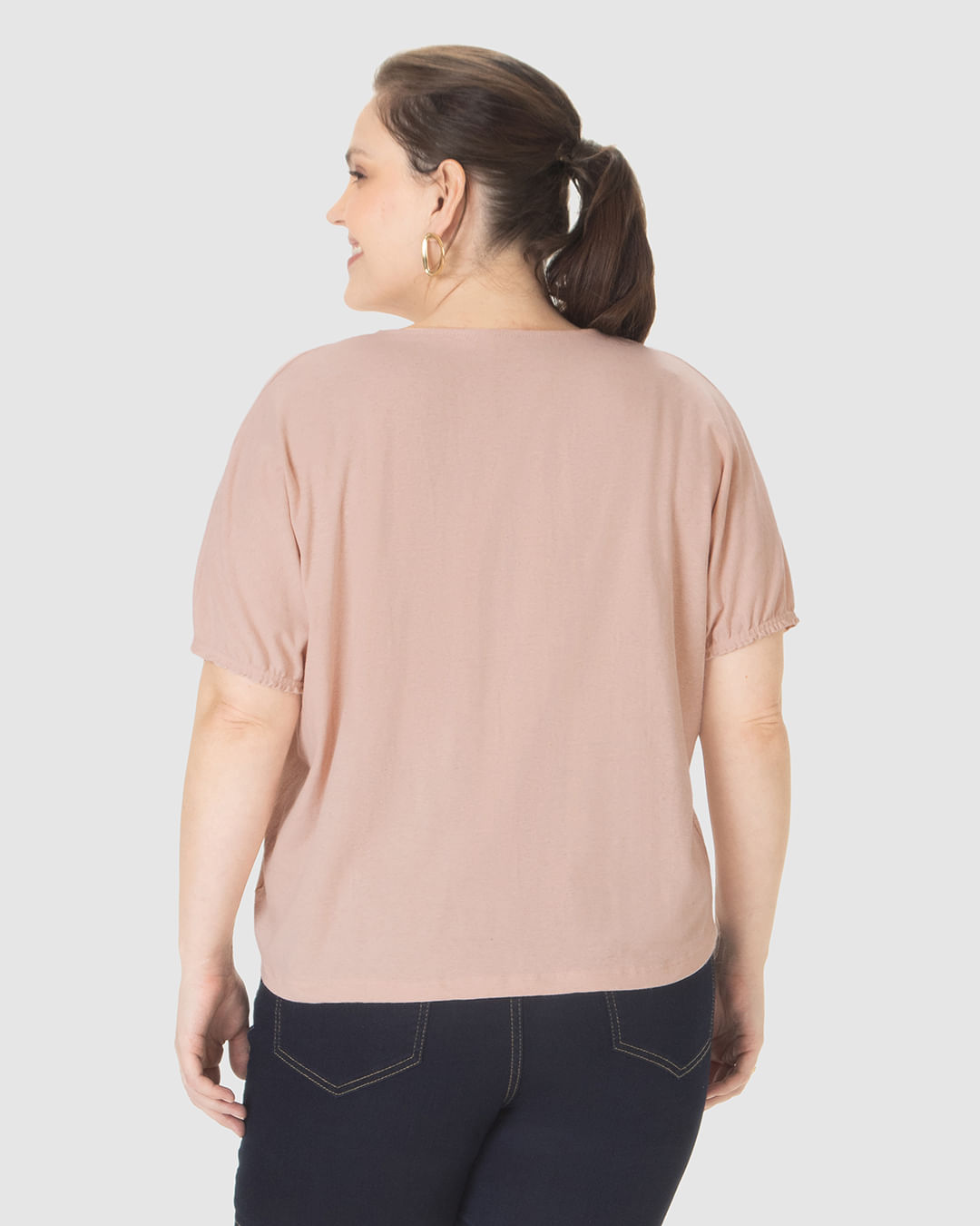 Blusa Feminina Plus Size Ampla Decote V Em Malha Linho - Imagem 20