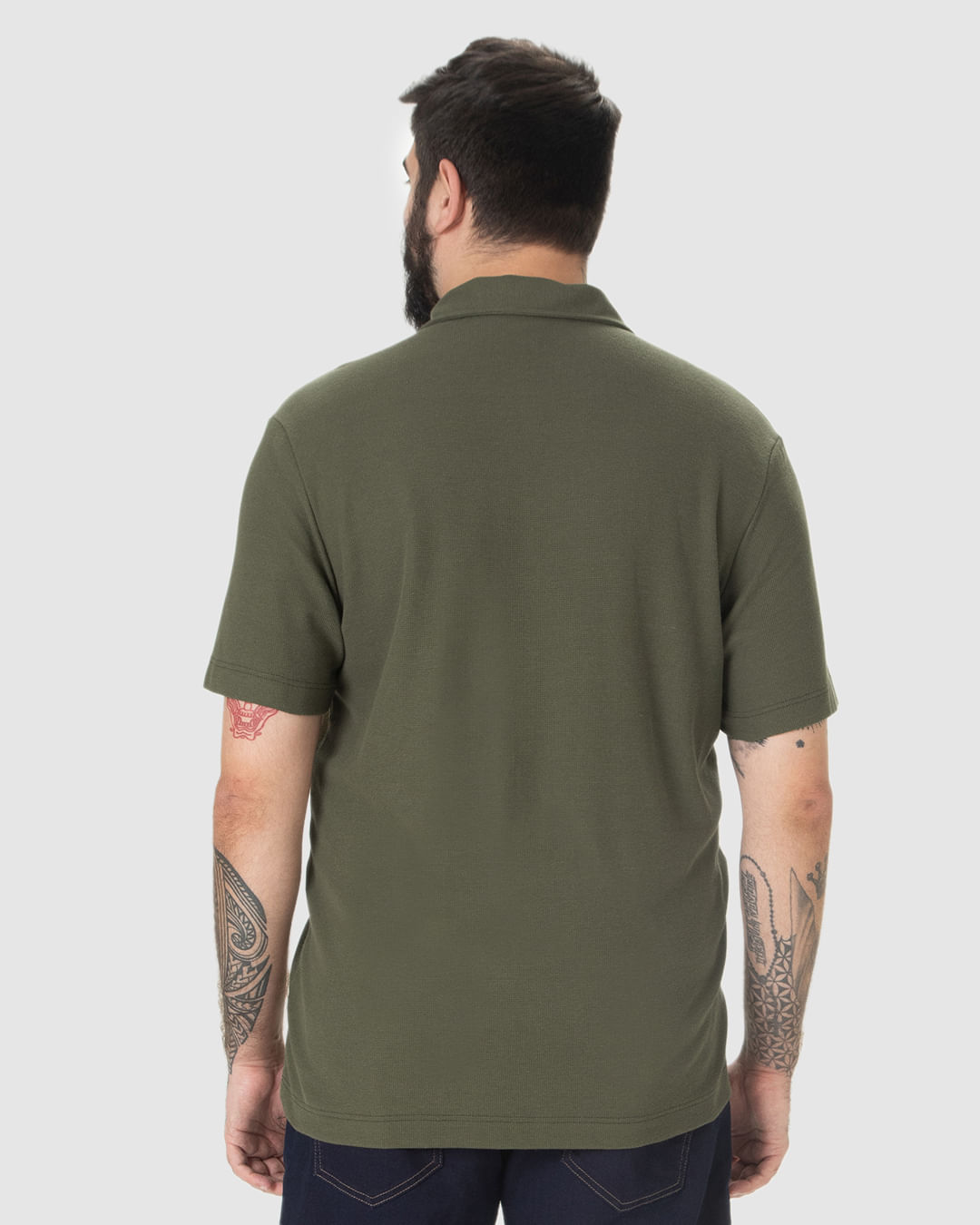 Camisa Polo Masculina Plus Size Bordado Frontal Em Malha Texturizada - Imagem 5