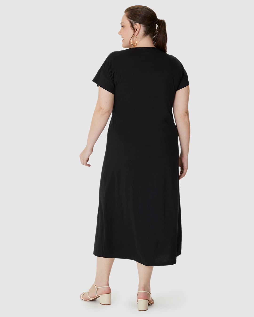 Vestido Longo Feminino Plus Size Decote Detalhe Com Torção Em Algodão - Imagem 5