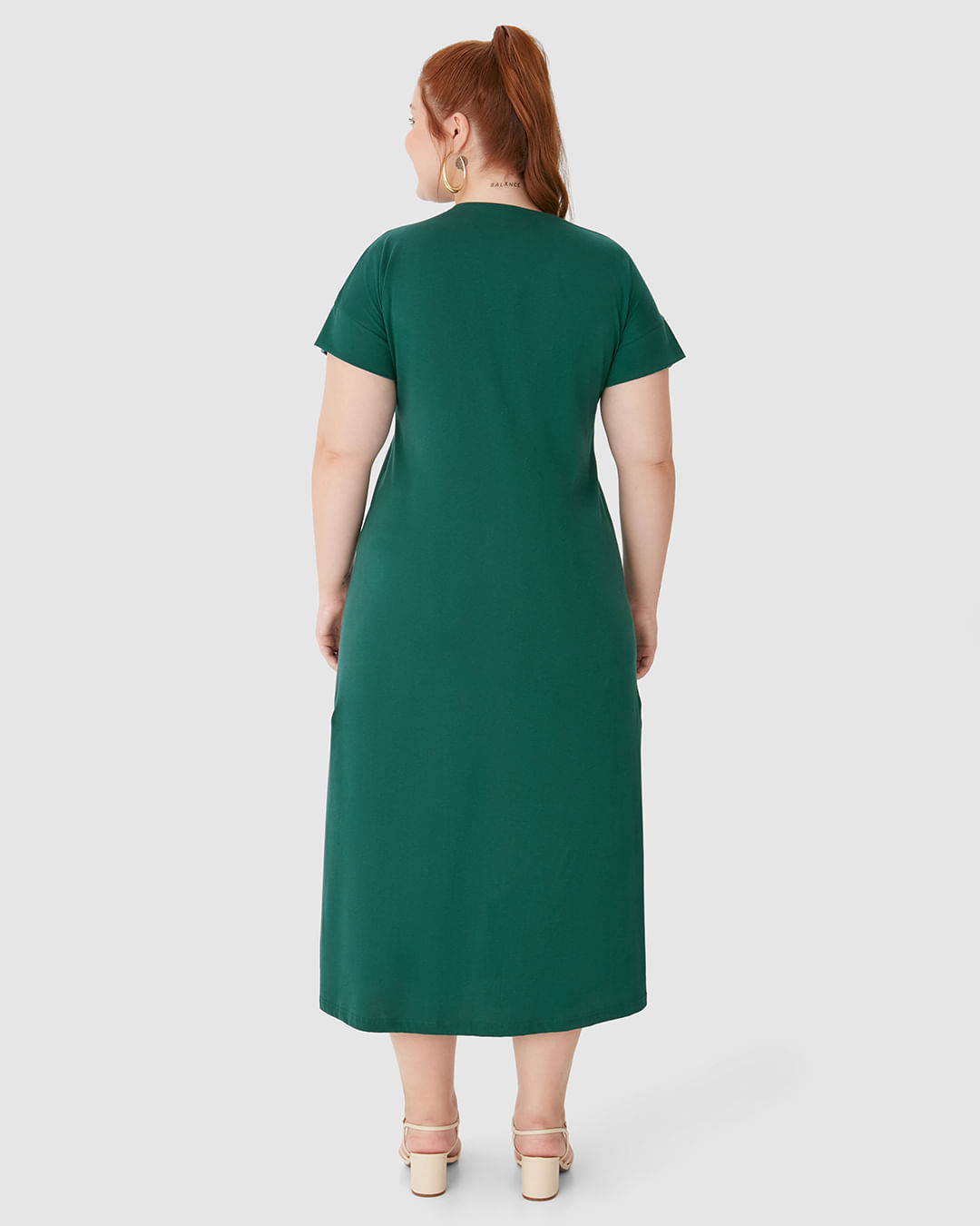 Vestido Longo Feminino Plus Size Decote Detalhe Com Torção Em Algodão - Imagem 15