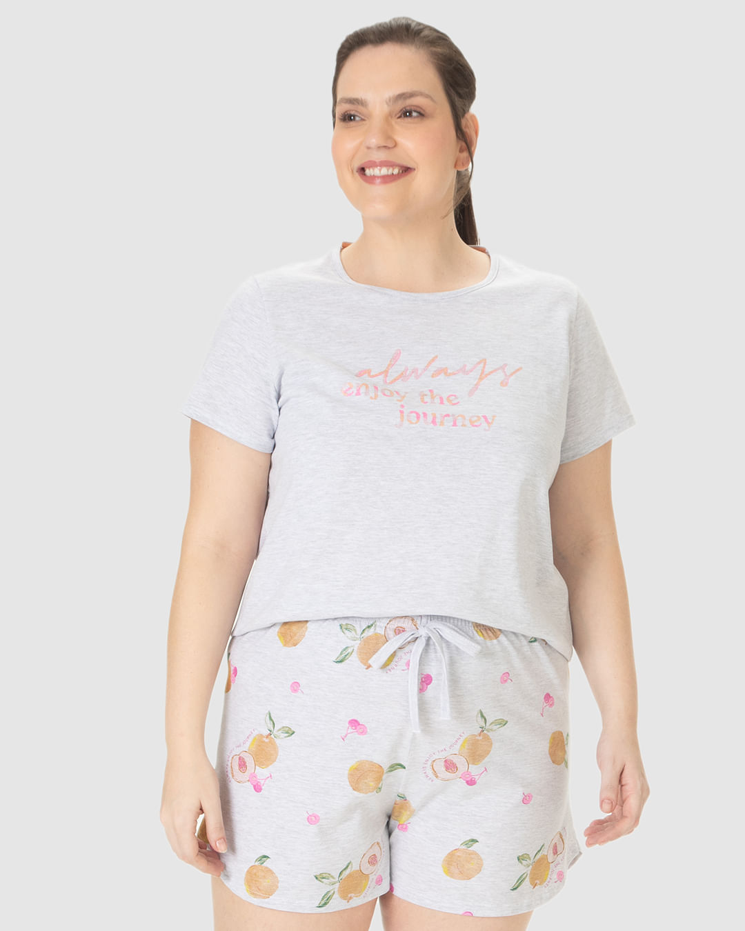 Pijama Feminino Plus Size Always Enjoy The Journey Em Algodão - Imagem 13