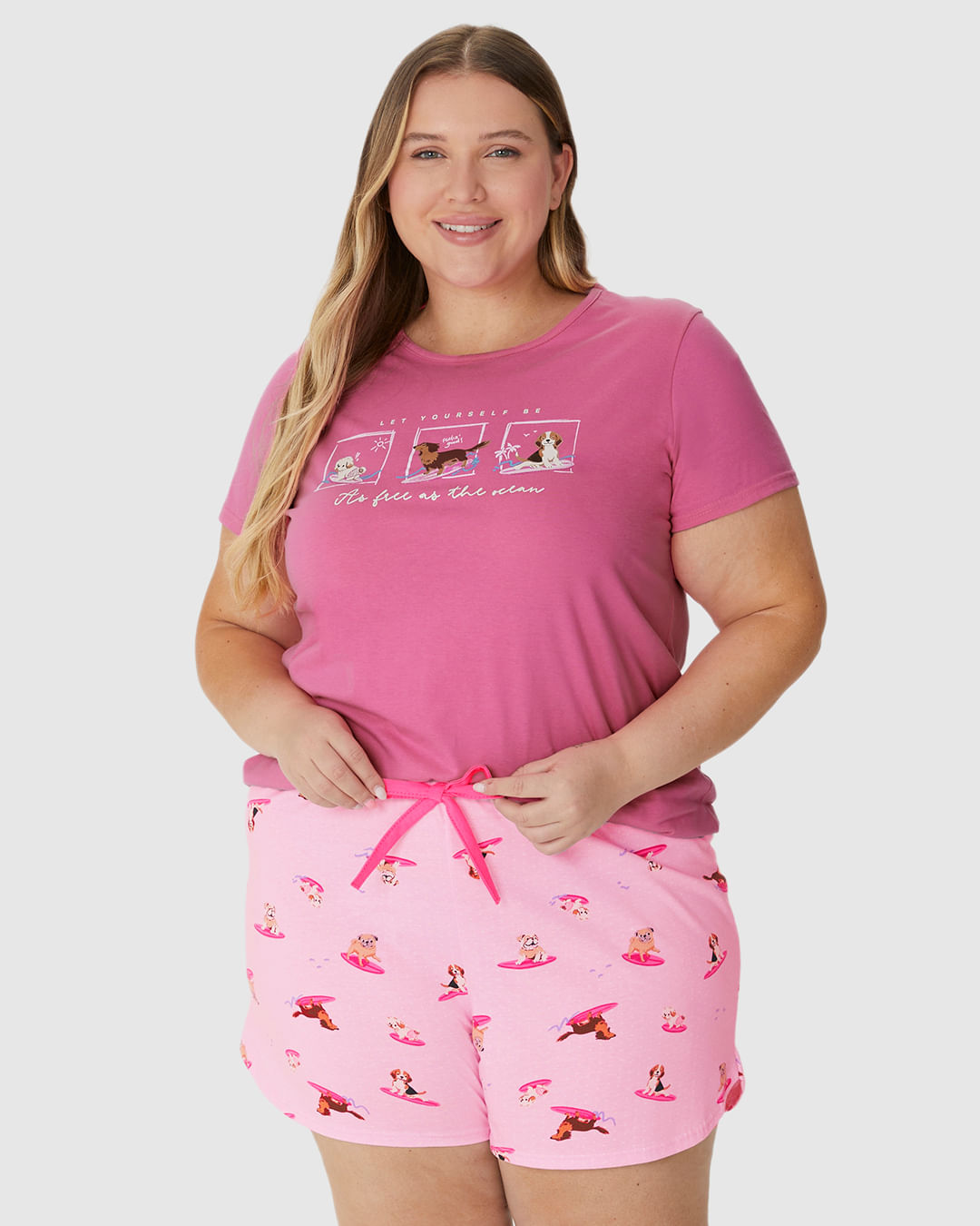 Pijama Feminino Plus Size Let Yourself Be As Free As The Ocean Em Algodão