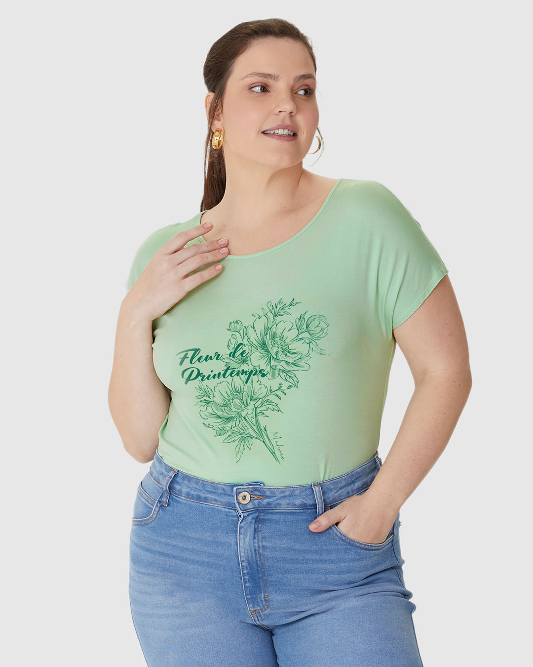 Camiseta Feminina Plus Size Mullet Fleur Du Printemps Em Viscose Stretch - Imagem 16