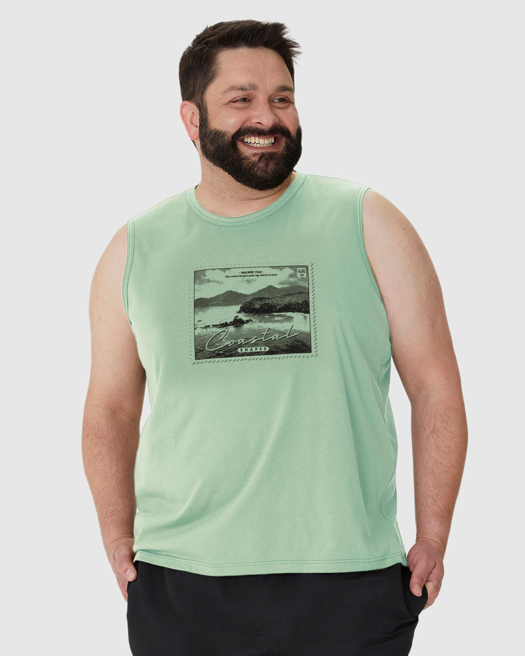 Regata Masculina Plus Size Coastal Shapes Em Algodão