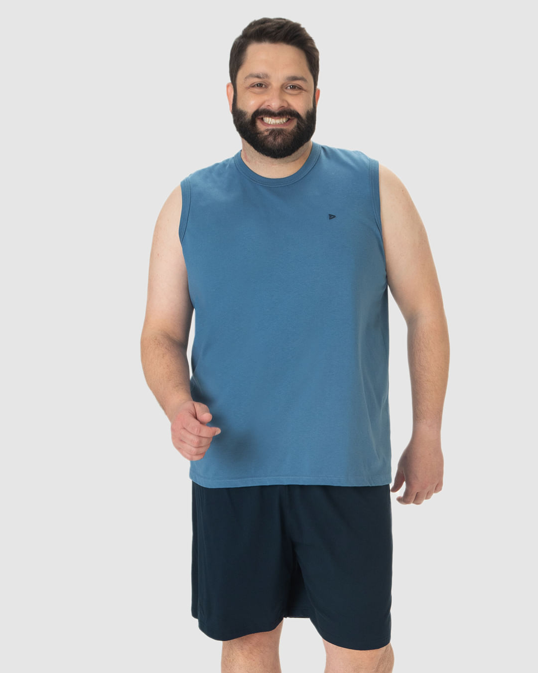 Pijama Masculino Plus Size Regata Bordado Peitoral Em Algodão - Imagem 6