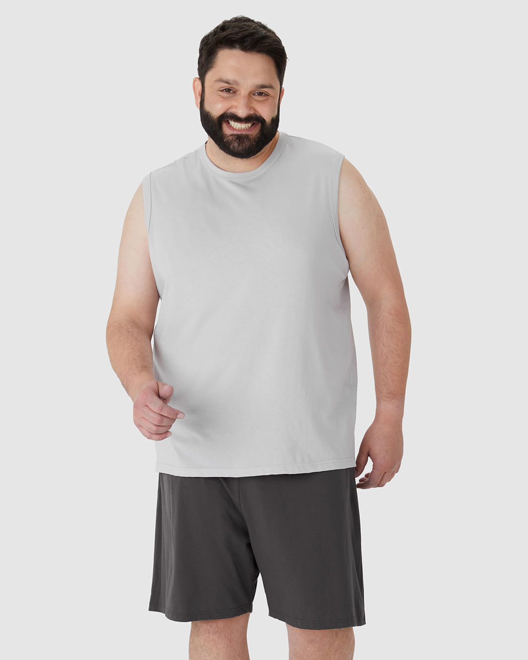 Pijama Masculino Plus Size Regata Bordado Peitoral Em Algodão