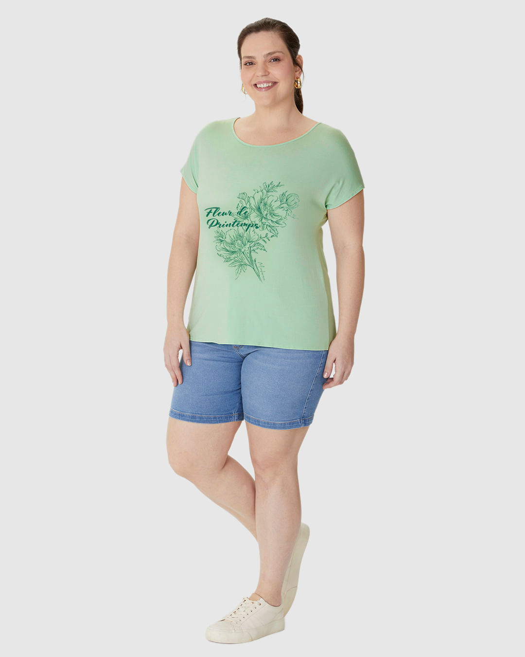 Camiseta Feminina Plus Size Mullet Fleur Du Printemps Em Viscose Stretch - Imagem 12