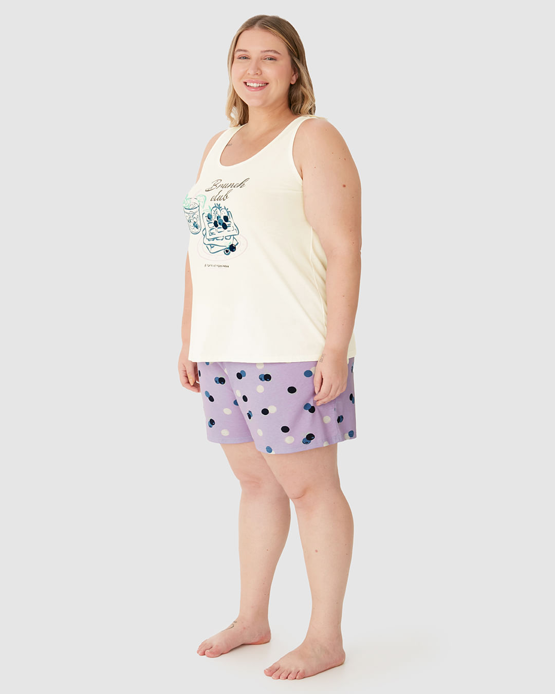 Pijama Feminino Plus Size Regata Brunch Club A Taste Of Happiness Em Algodão - Imagem 7
