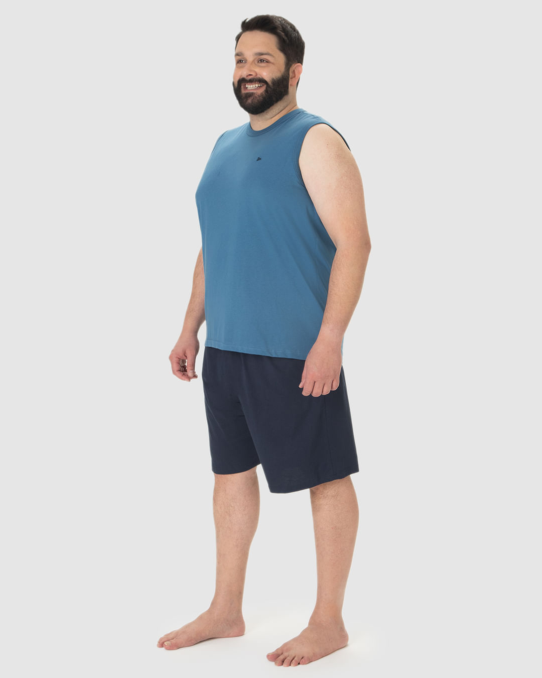 Pijama Masculino Plus Size Regata Bordado Peitoral Em Algodão - Imagem 7
