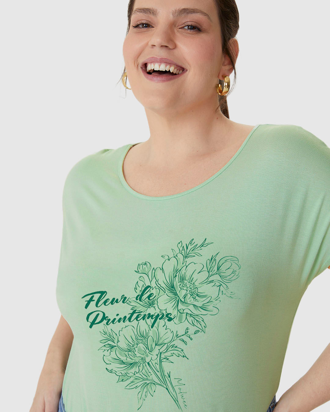 Camiseta Feminina Plus Size Mullet Fleur Du Printemps Em Viscose Stretch - Imagem 3