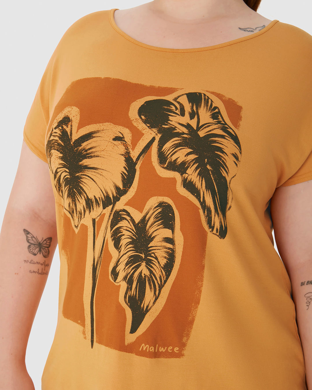Camiseta Feminina Plus Size Ilustração Folhagem Planta Em Viscose Stretch - Imagem 23