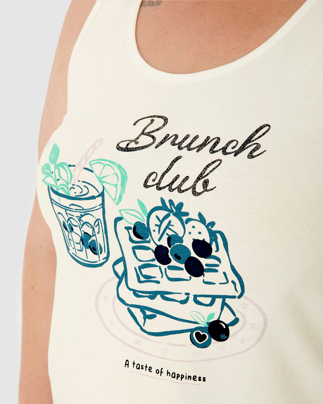Pijama Feminino Plus Size Regata Brunch Club A Taste Of Happiness Em Algodão - Imagem 8