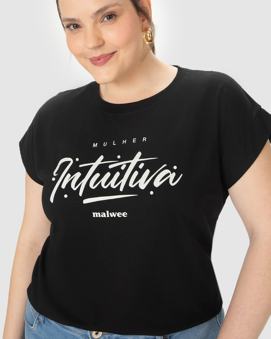 Blusa Feminina Plus Size Mulher Intuitiva Com Pérolas Em Algodão - Imagem 18