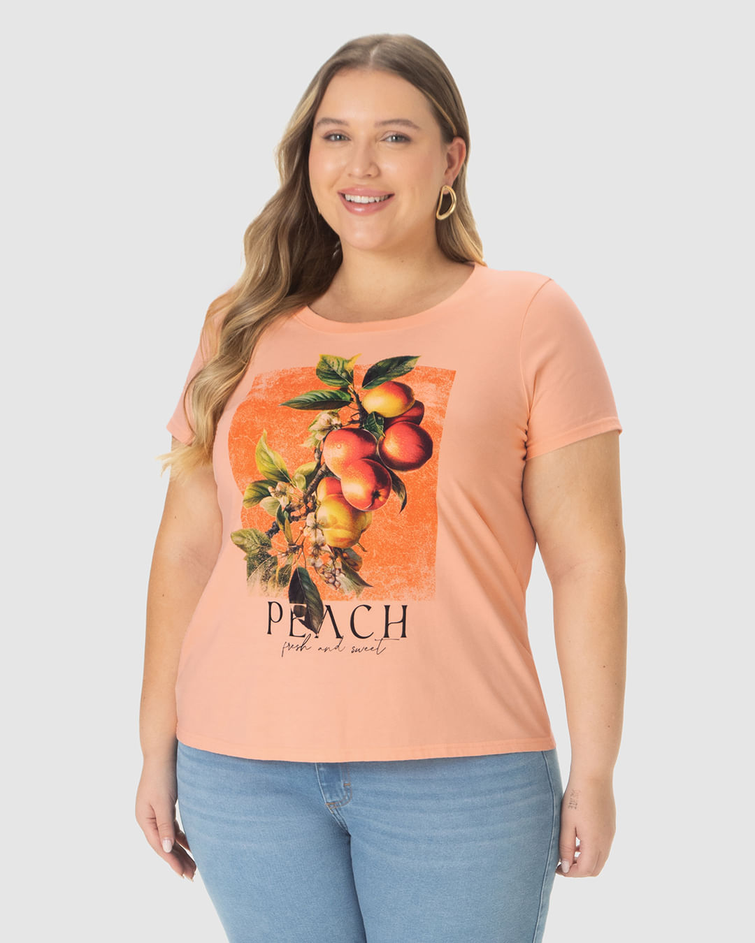 Camiseta Feminina Plus Size Peach Fresh And Sweet Em Algodão - Imagem 24