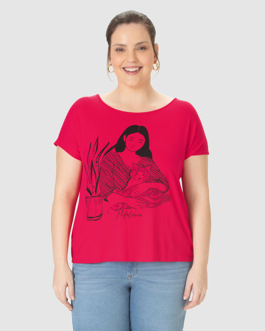 Camiseta Feminina Plus Size Ilustração Aconchegante Em Viscose Stretch - Imagem 14