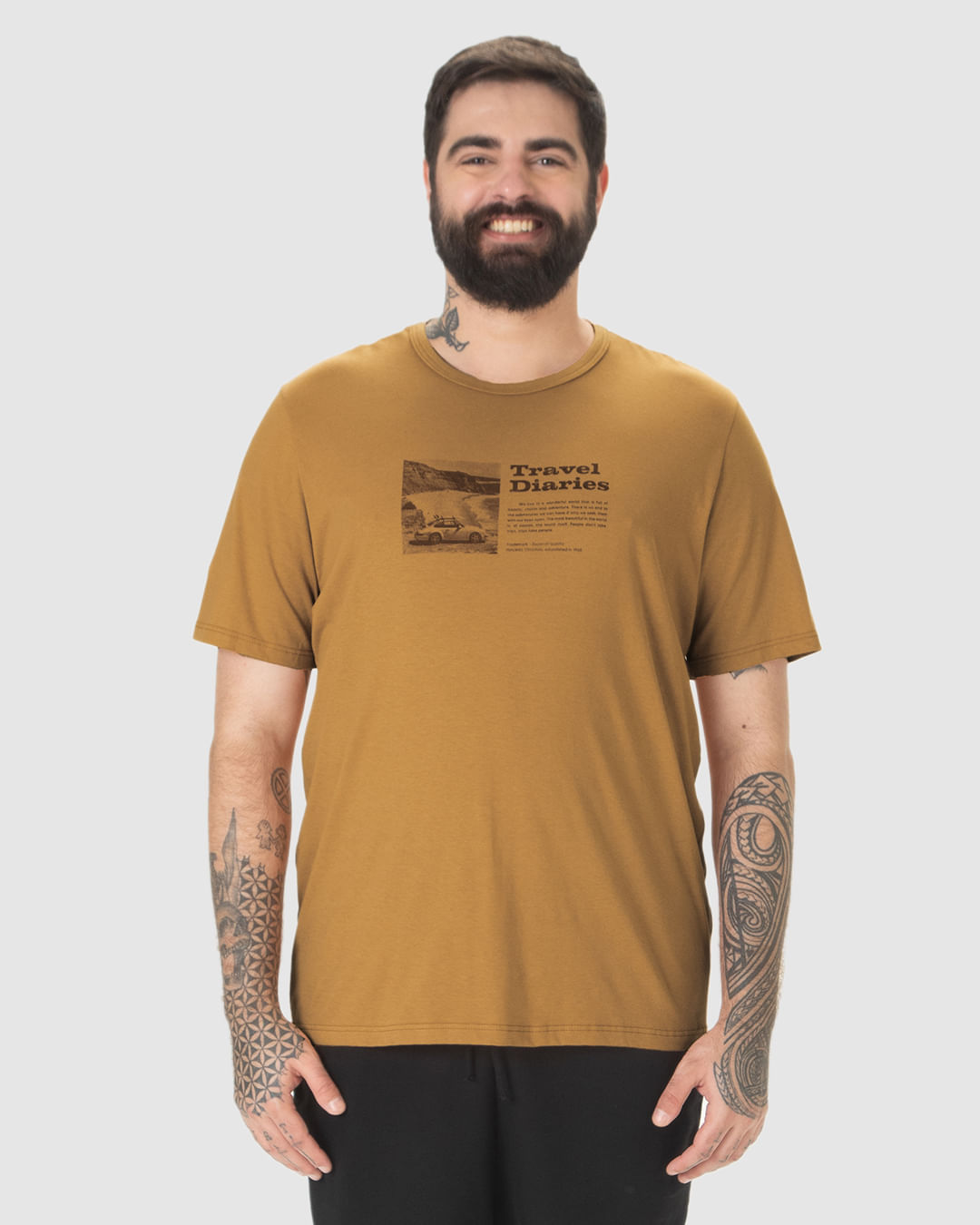 Camiseta Masculina Plus Size Travel Diaries Em Algodão - Imagem 24