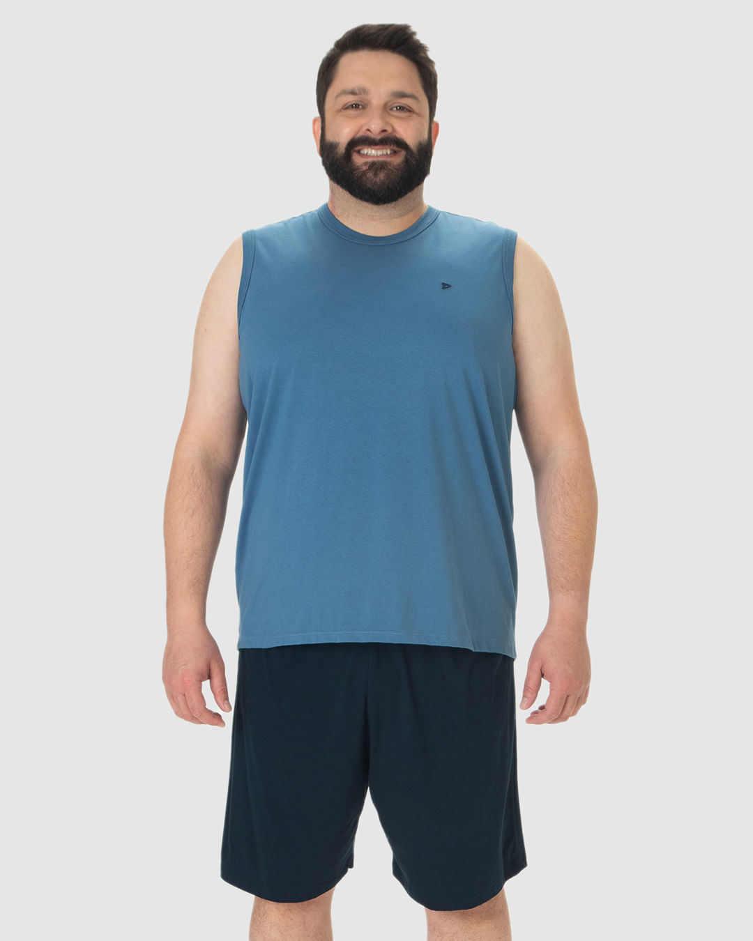 Pijama Masculino Plus Size Regata Bordado Peitoral Em Algodão - Imagem 4