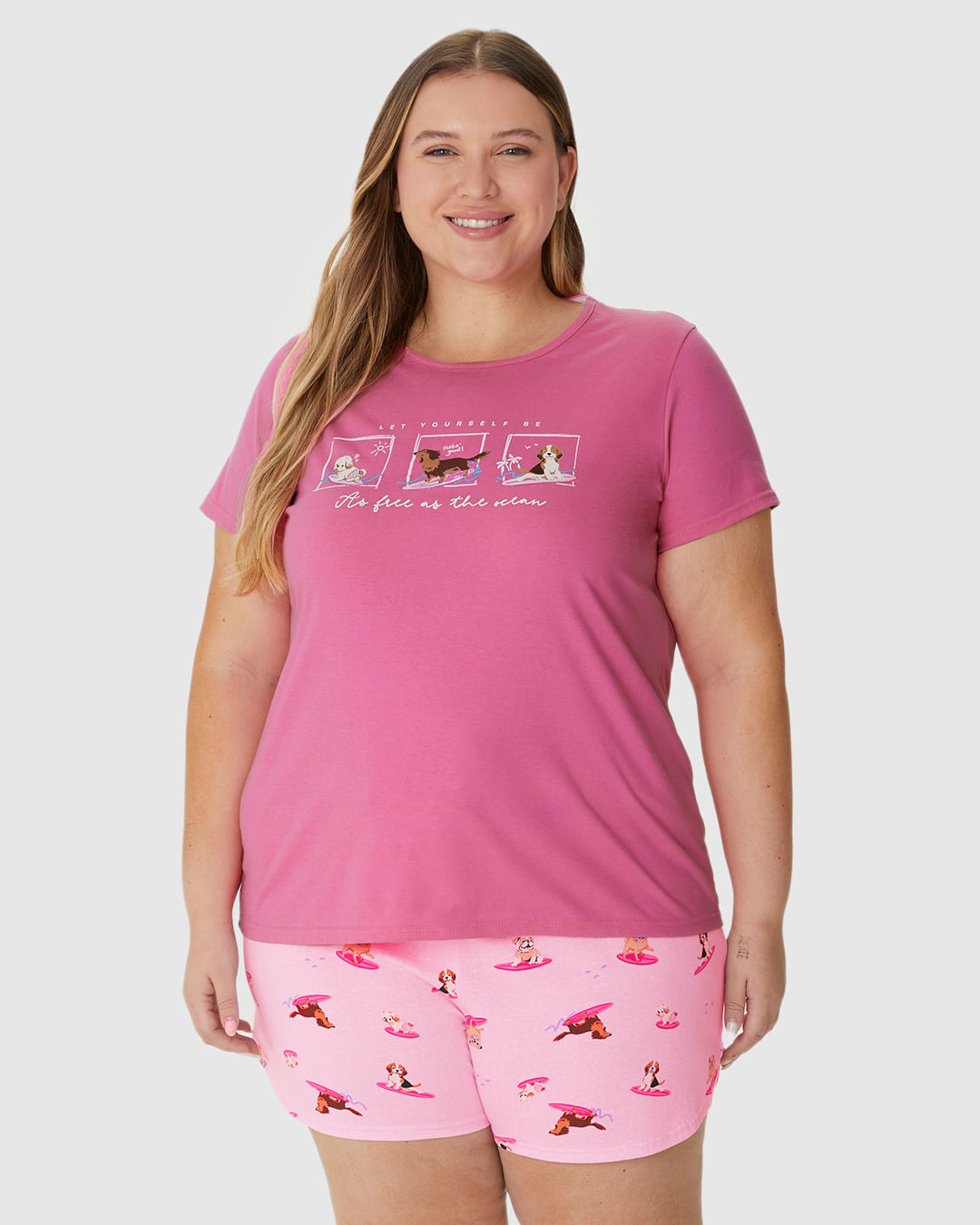 Pijama Feminino Plus Size Let Yourself Be As Free As The Ocean Em Algodão - Imagem 11