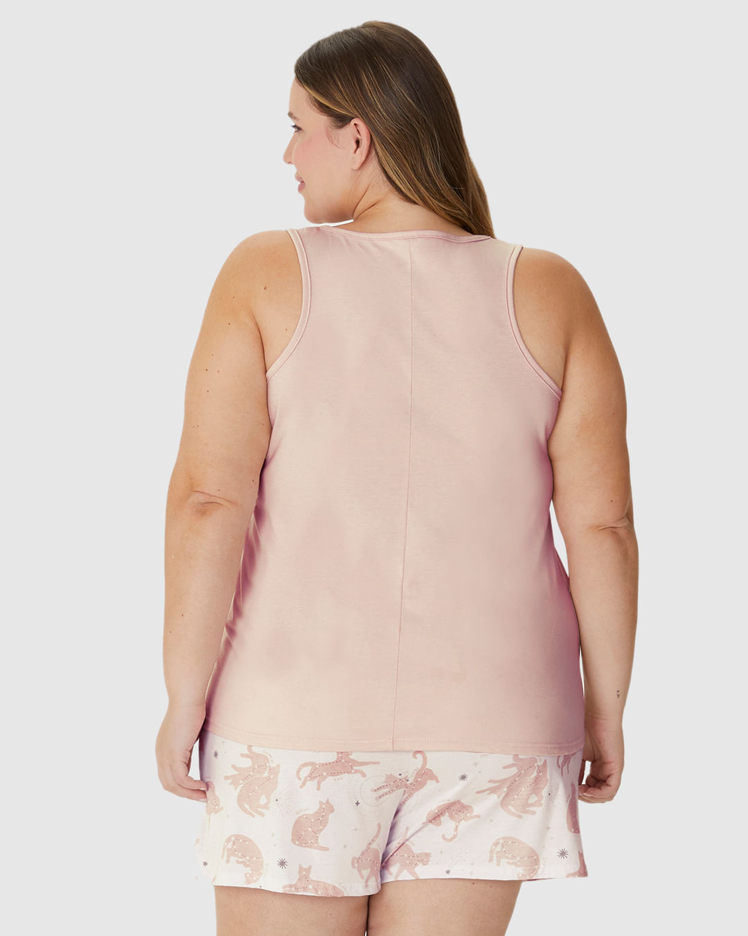 Pijama Feminino Plus Size Regata Between Stars And Cats Em Algodão - Imagem 18