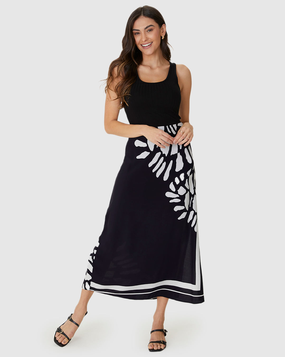 Saia Midi Feminina Estampada Fenda Lateral Em Viscose - Imagem 7