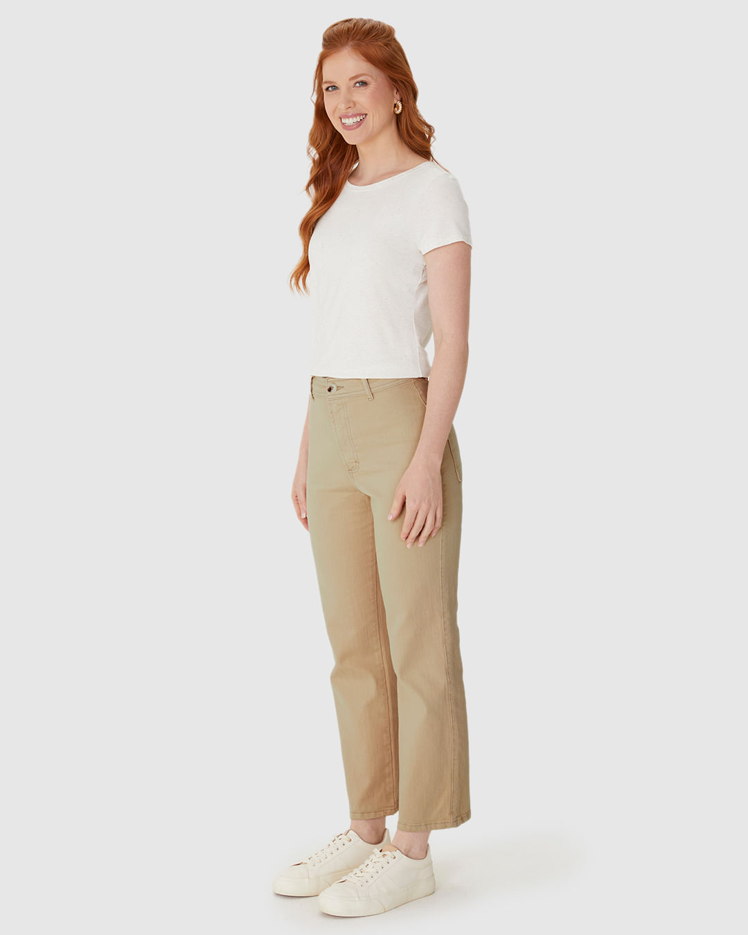 Calça Straight Cropped Feminina Bolso Funcional Em Sarja Com Elastano - Imagem 7