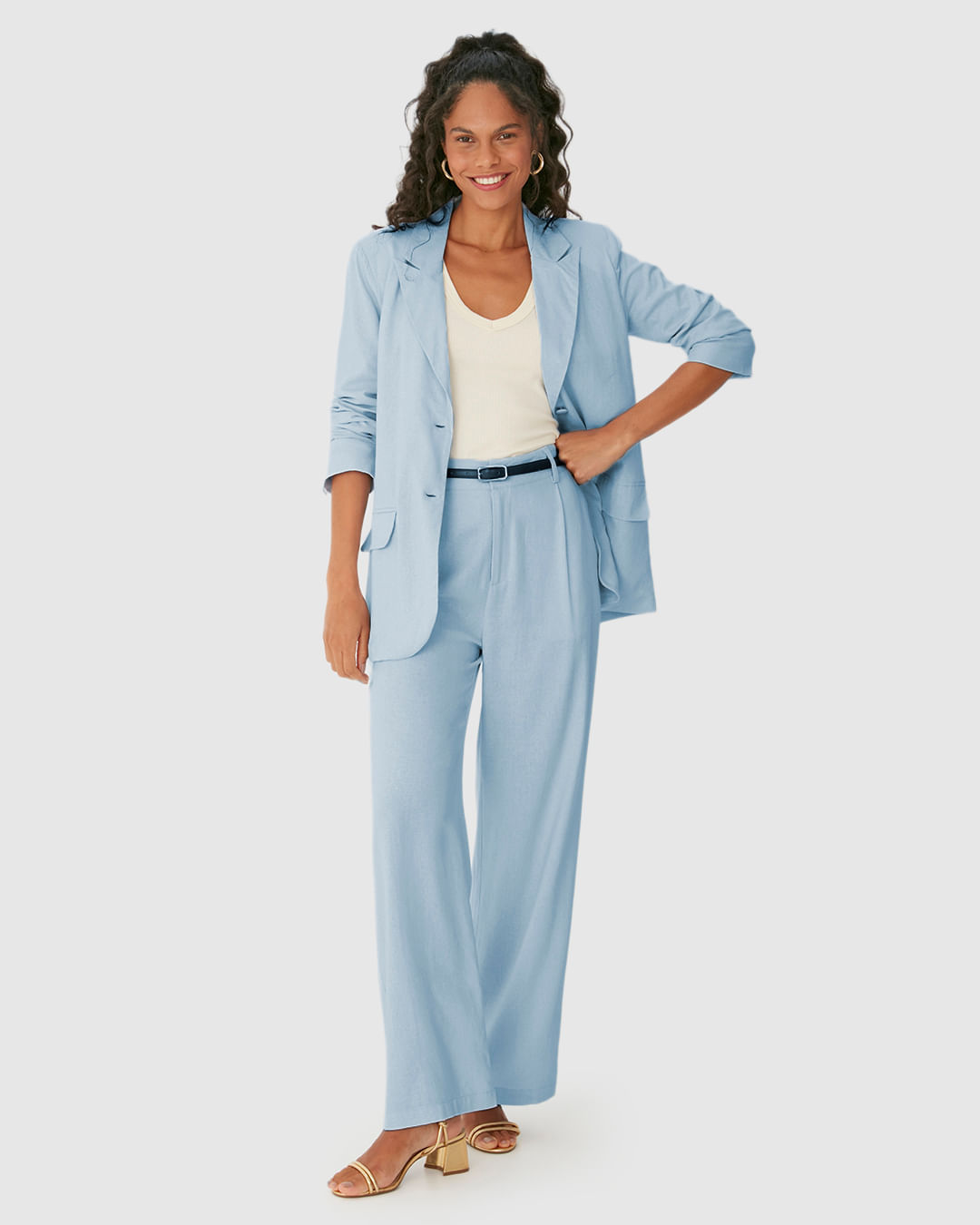 Calça Alfaiataria Feminina Cintura Alta Em Viscolinho