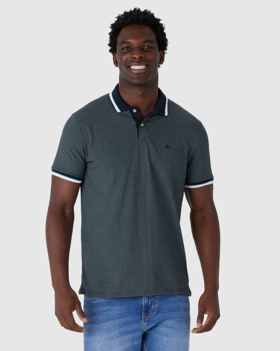Camisa Polo Masculina Abertura Lateral Em Piquet Pontilhado - Imagem 11