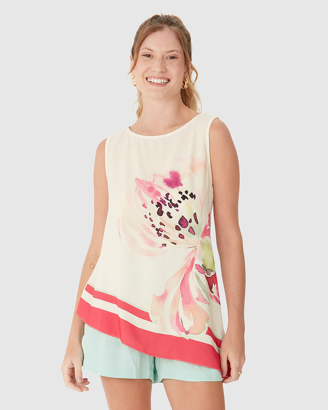 Regata Feminina Estampada Assimétrica Em Viscose - Imagem 6