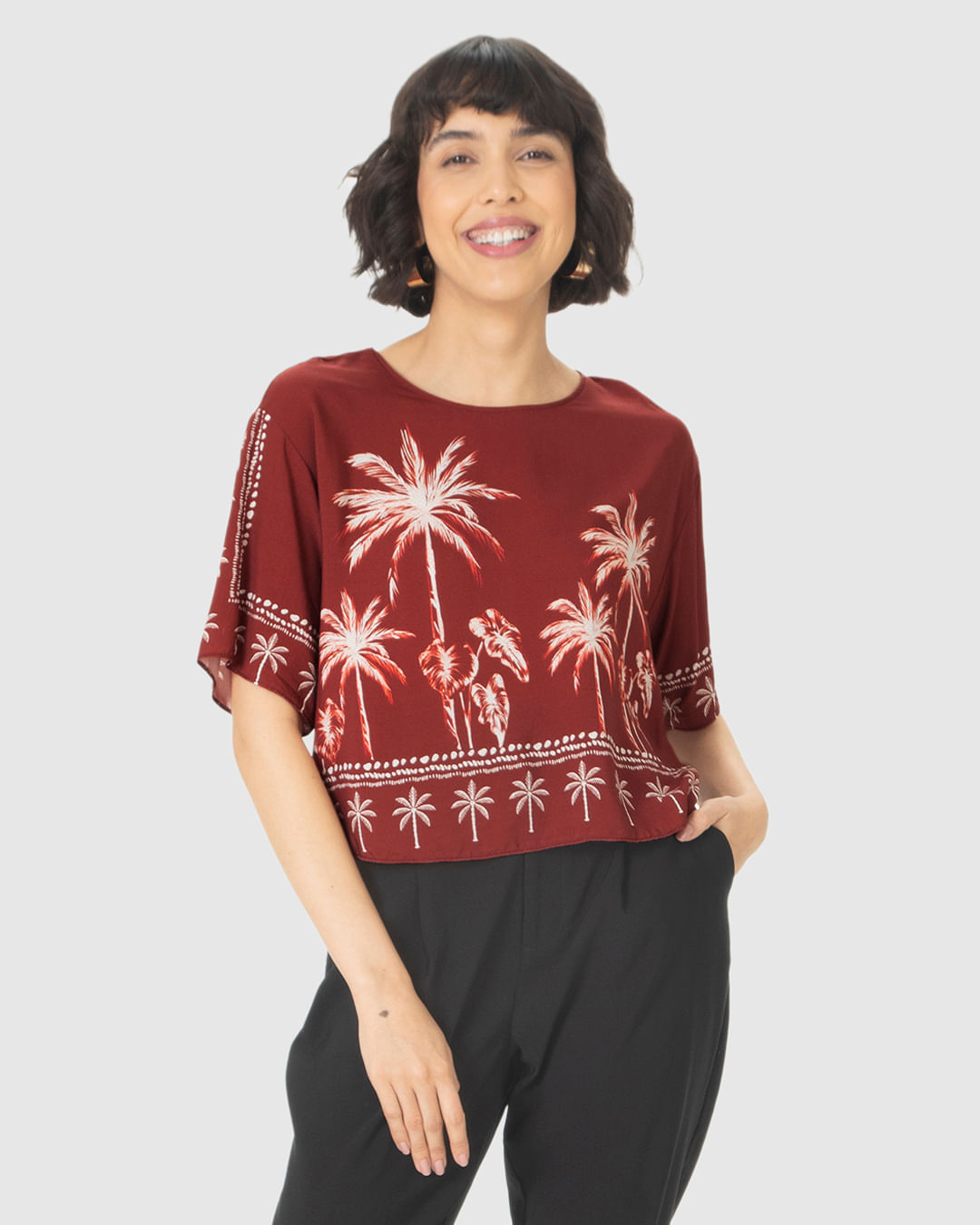 Blusa Box Feminina Estampada Manga Curta Em Viscose