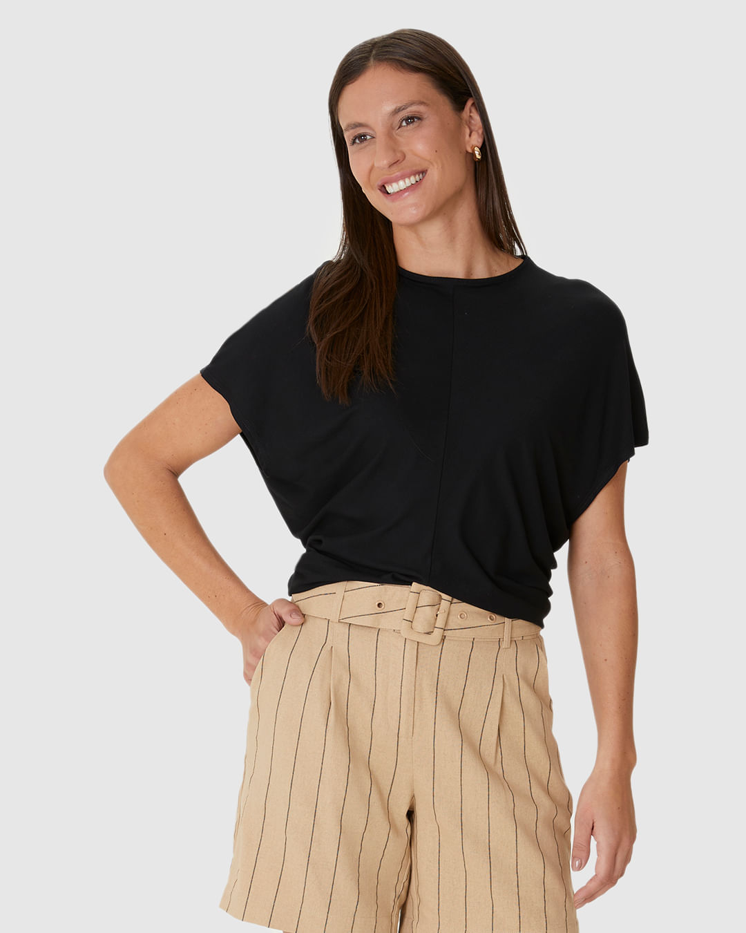 Blusa Ampla Feminina Decote Redondo Em Viscose Stretch - Imagem 6