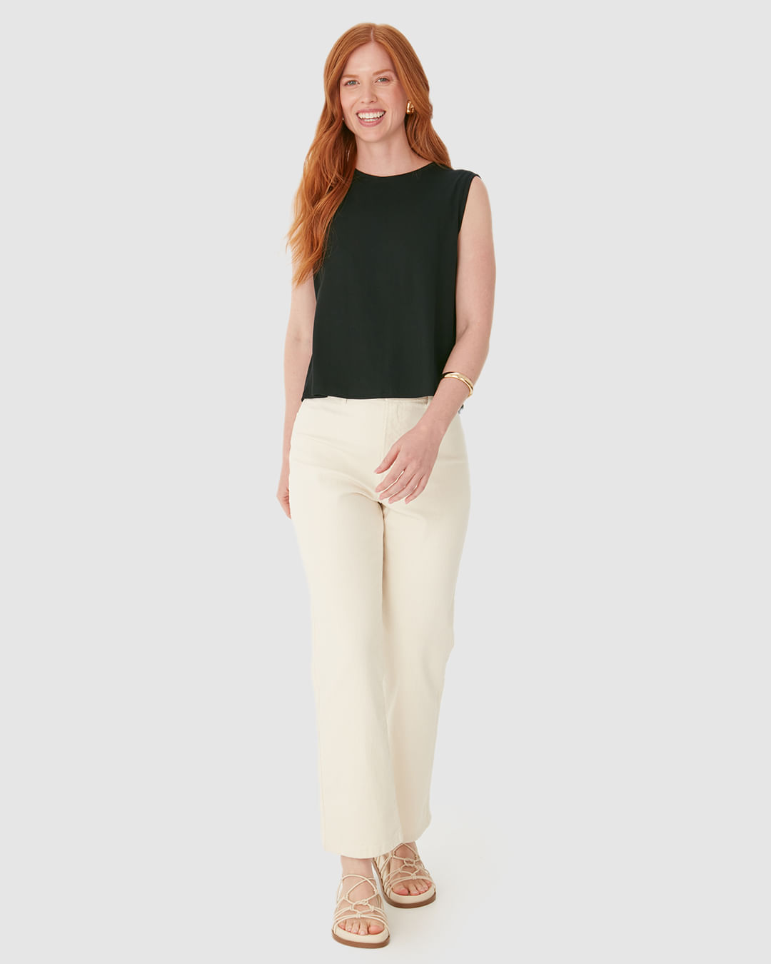 Calça Straight Cropped Feminina Bolso Funcional Em Sarja Com Elastano - Imagem 6