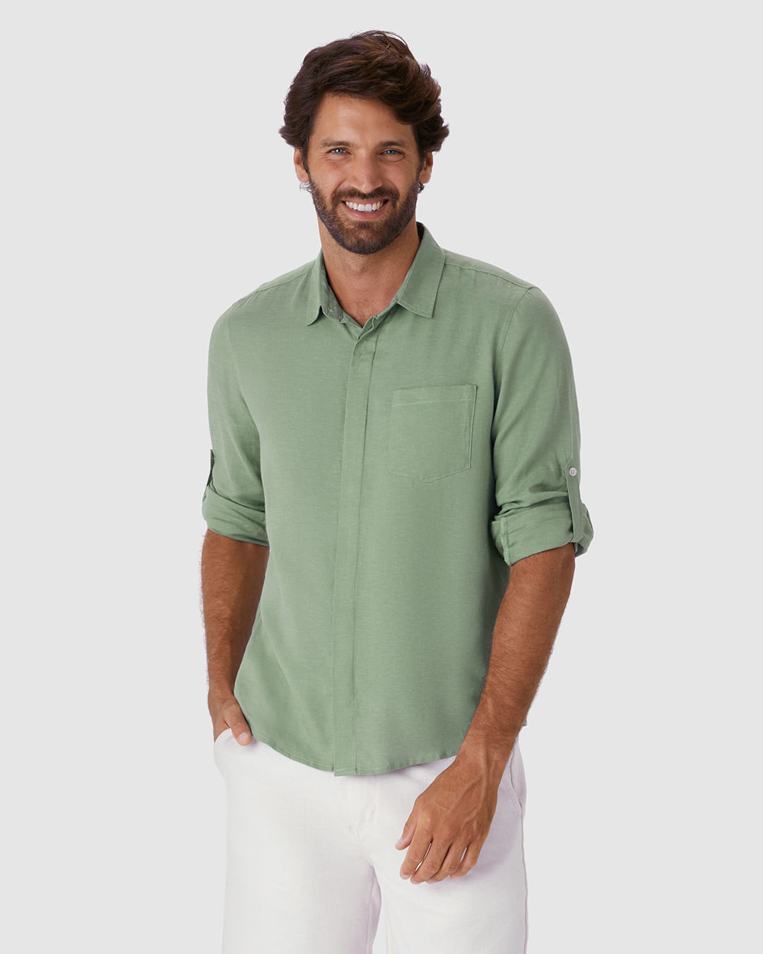 Camisa Masculina Regular Manga Longa em Viscolinho