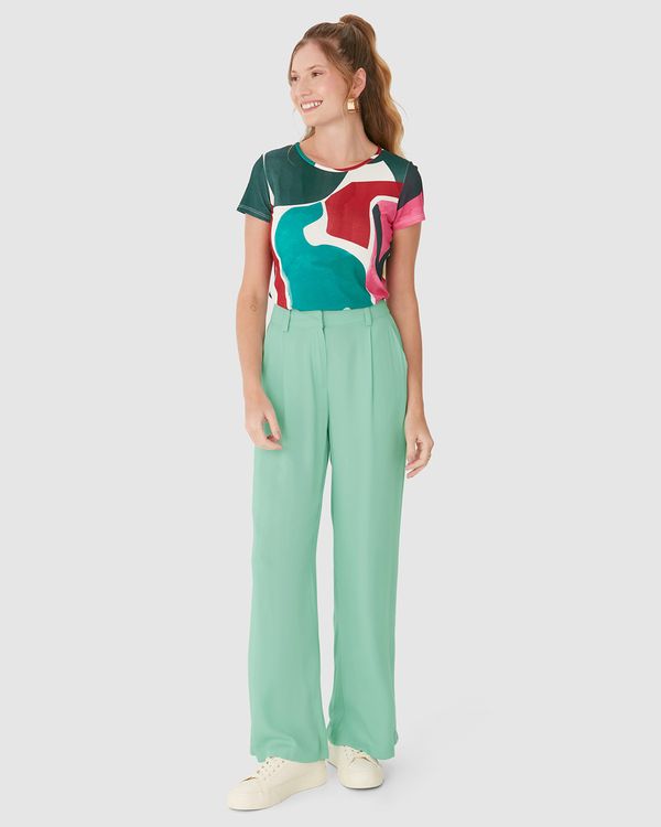 Calça Reta Feminina Bolso Faca Em Viscose Sarjada Verde - GG