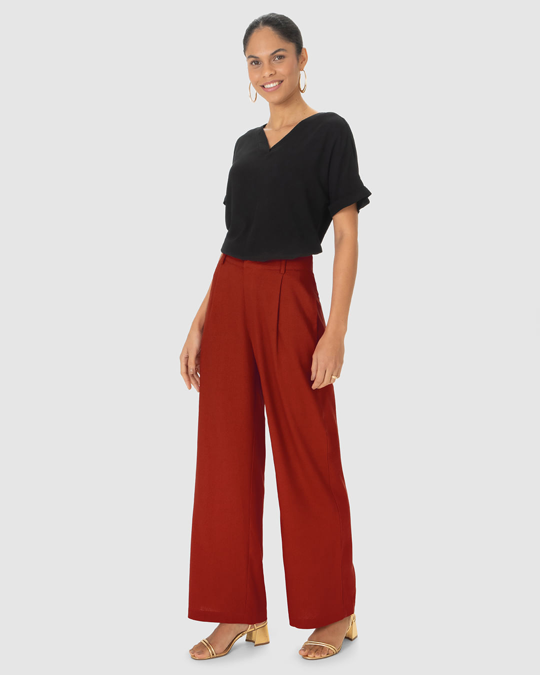 Calça Alfaiataria Feminina Cintura Alta Em Viscolinho - Imagem 20