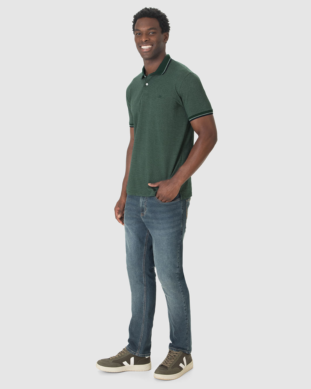 Camisa Polo Masculina Abertura Lateral Em Piquet Pontilhado - Imagem 26