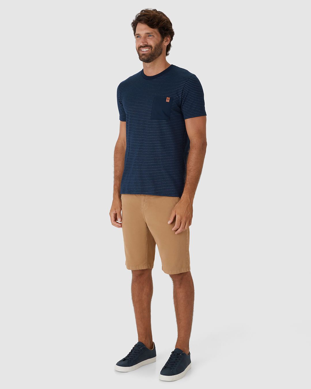 Camiseta Masculina Bolso Peitoral Em Moletinho Listrado - Imagem 2