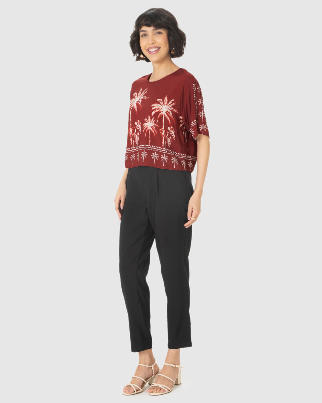 Blusa Box Feminina Estampada Manga Curta Em Viscose - Imagem 2