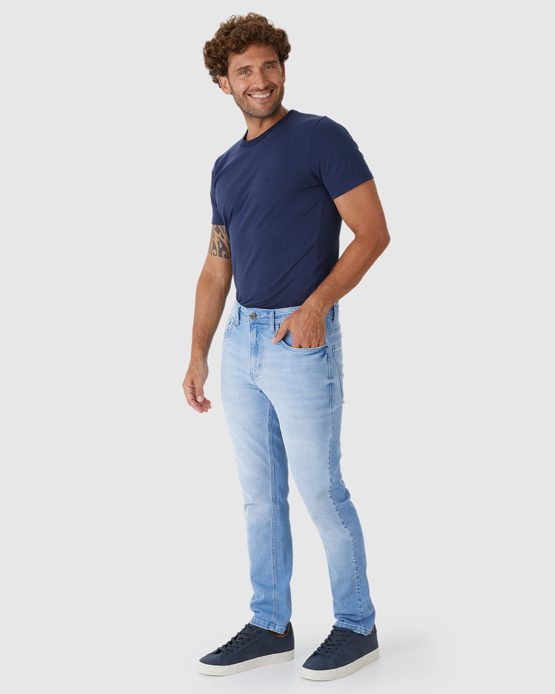 Calça Masculina Slim Cintura Média Em Jeans Com Elastano - Imagem 7