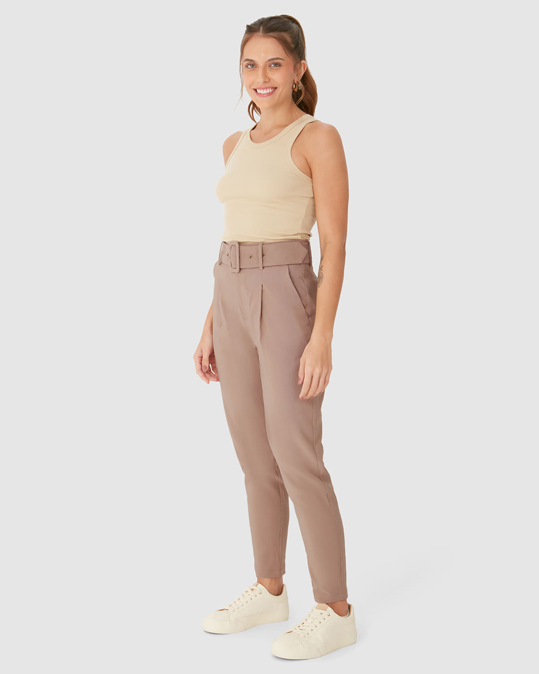 Calça Alfaiataria Feminina Com Cinto E Bolso Lateral - Imagem 2