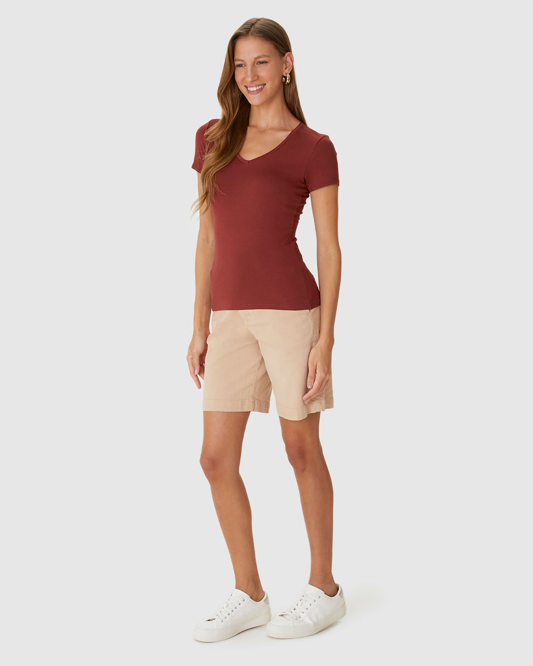 Blusa Básica Feminina Decote V Em Viscose Stretch - Imagem 12