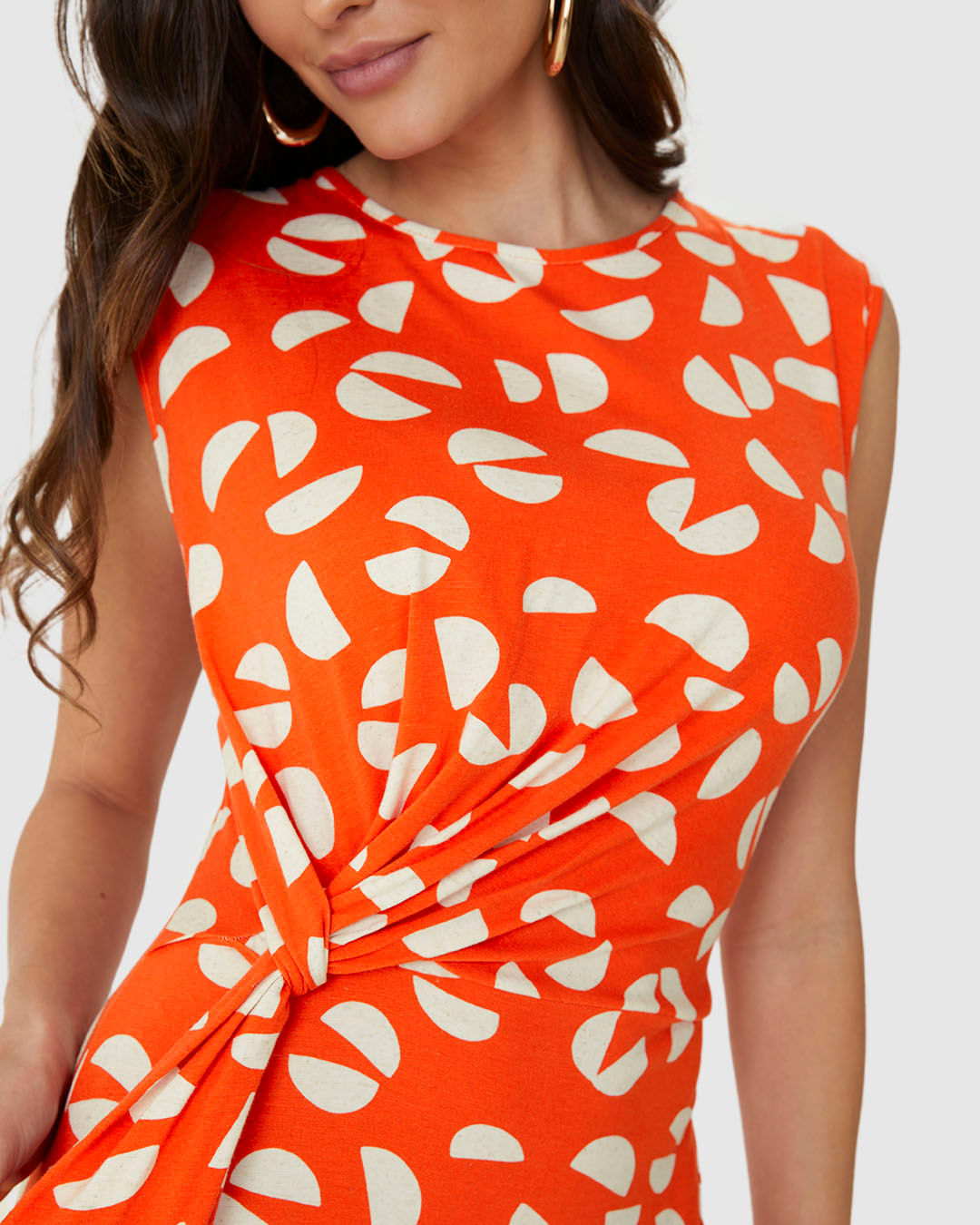Vestido Midi Feminino Estampado Faixa E Nó Frontal Em Malha Viscolinho Stretch - Imagem 18