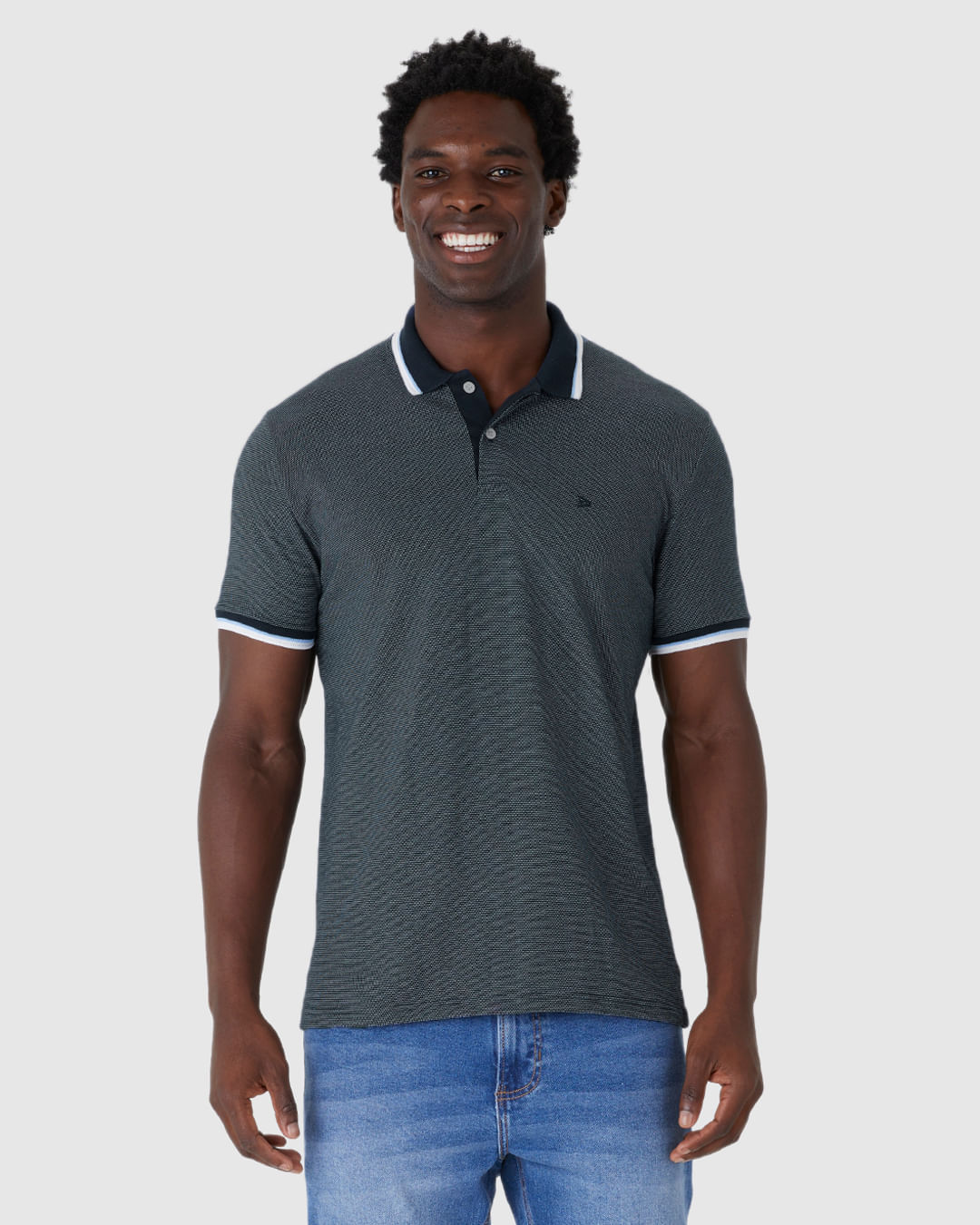 Camisa Polo Masculina Abertura Lateral Em Piquet Pontilhado - Imagem 4