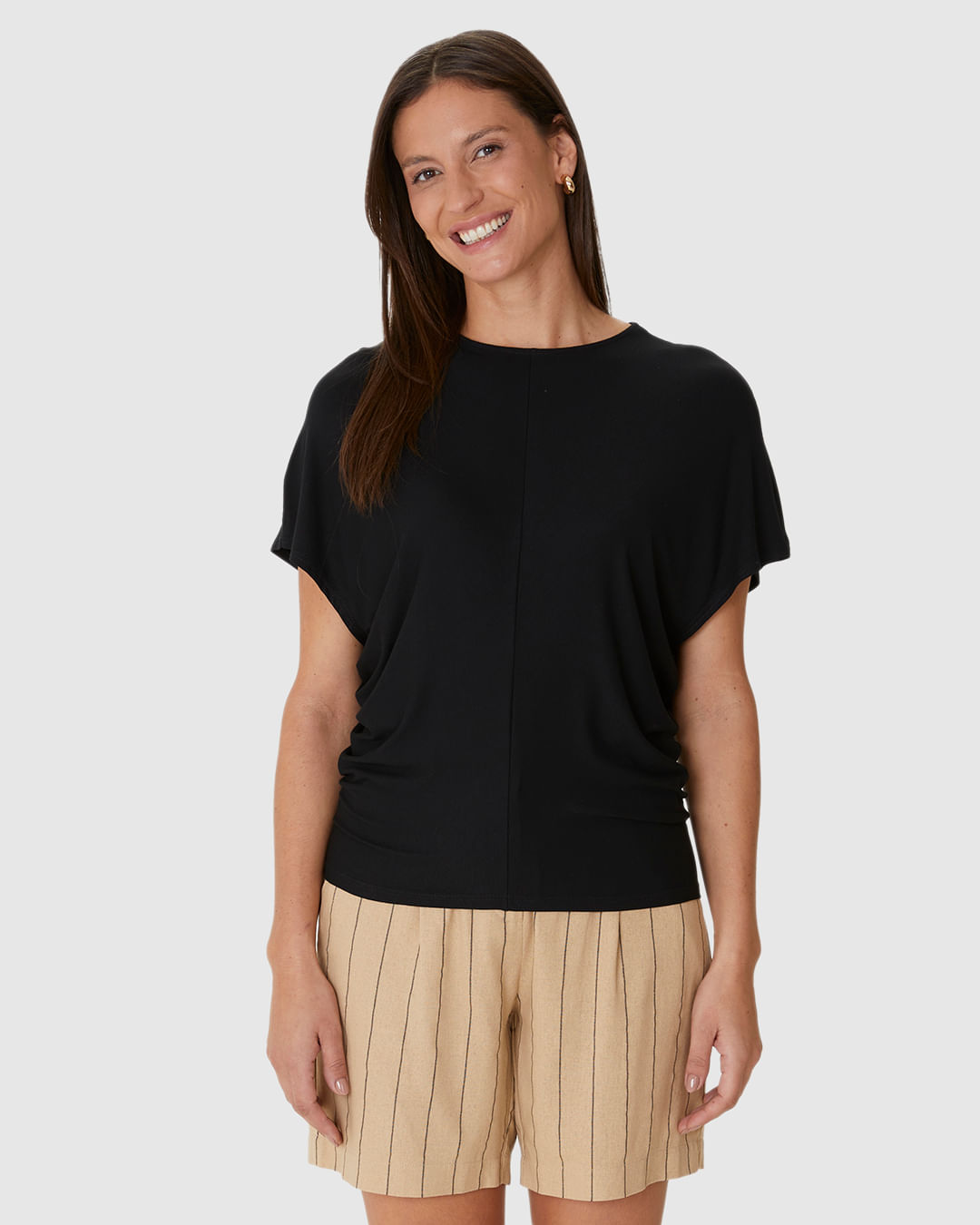 Blusa Ampla Feminina Decote Redondo Em Viscose Stretch - Imagem 9