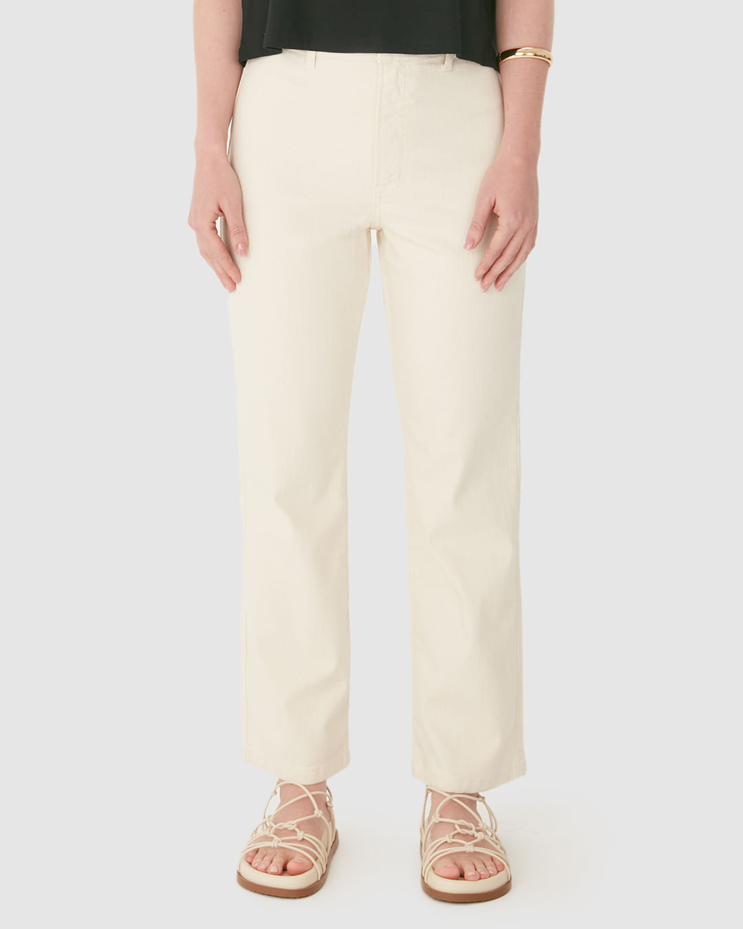 Calça Straight Cropped Feminina Bolso Funcional Em Sarja Com Elastano - Imagem 39