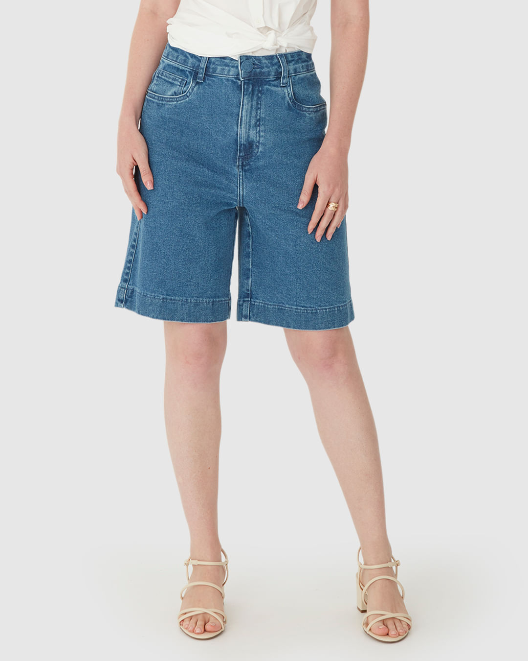 Bermuda Feminina Jorts Bolso Funcional Em Jeans Com Elastano - Imagem 29