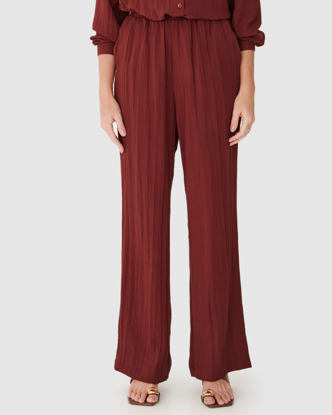 Calça Reta Feminina Bolso Faca Em Tecido Linho - Imagem 9