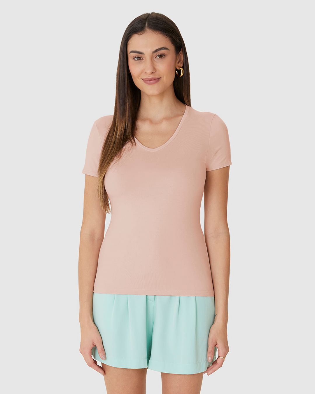 Blusa Básica Feminina Decote V Em Viscose Stretch - Imagem 29