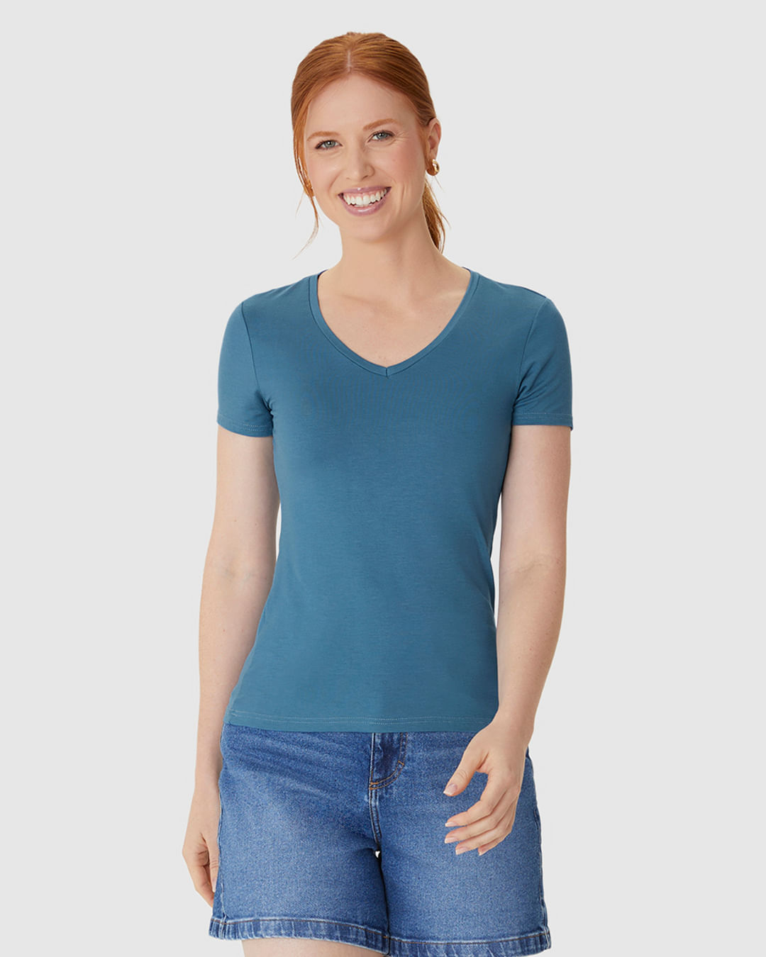 Blusa Básica Feminina Decote V Em Viscose Stretch - Imagem 19