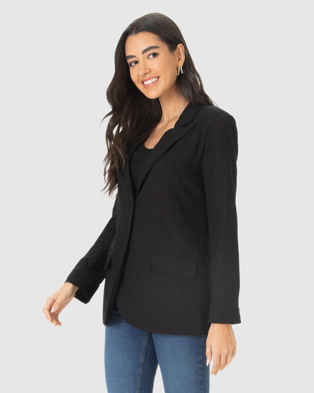 Blazer Feminino Com Bolso Frontal Em Viscolinho - Imagem 5